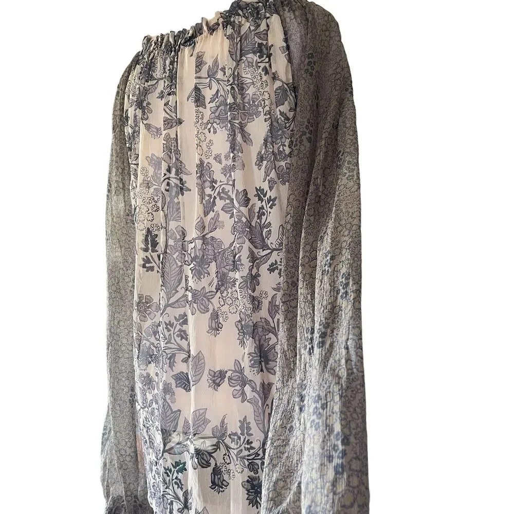 Free People Hendrix Blouse Peasant SemiSheer Boho Festival SIZE XS Floral Tassel